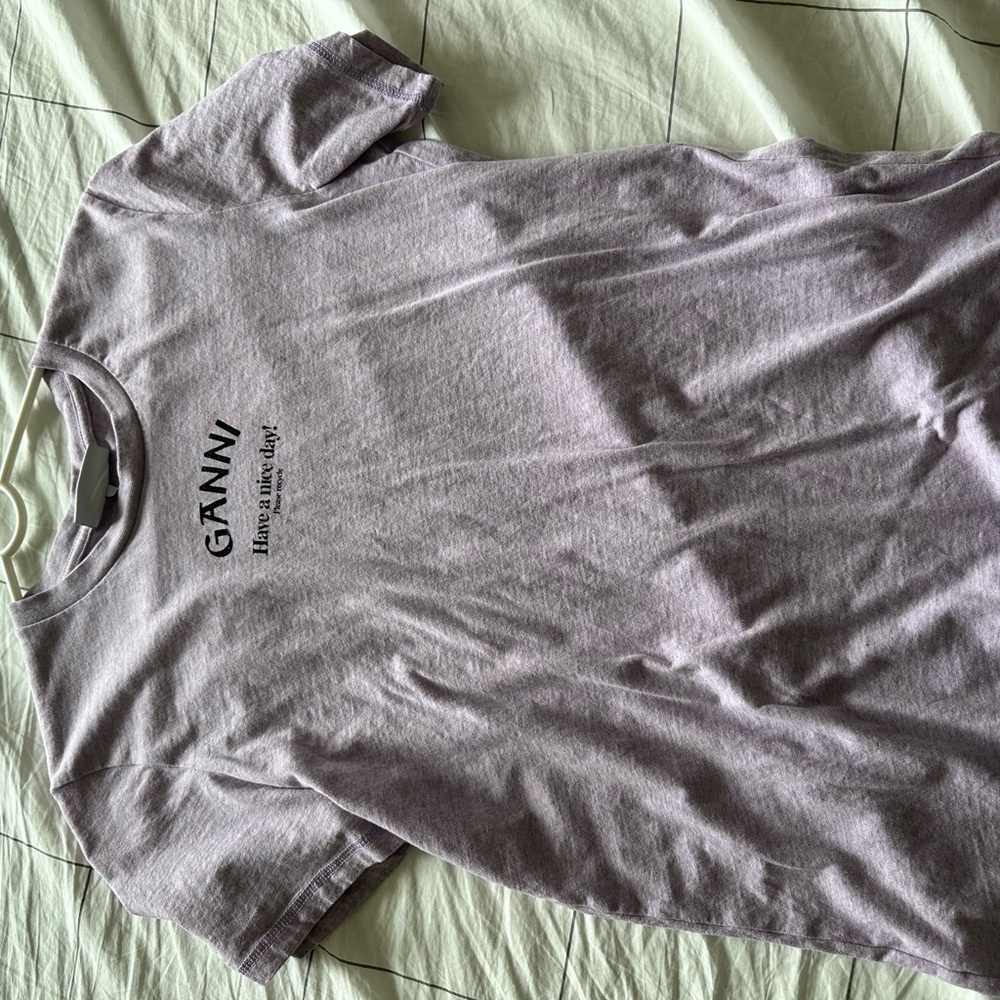 Ganni Lavender Tee with Black Text